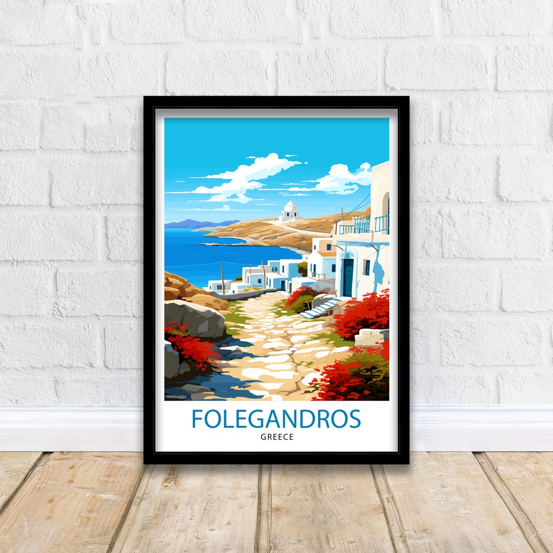 Folegandros Whitewashed Village Cobblestone Path Greece Poster - Image 2