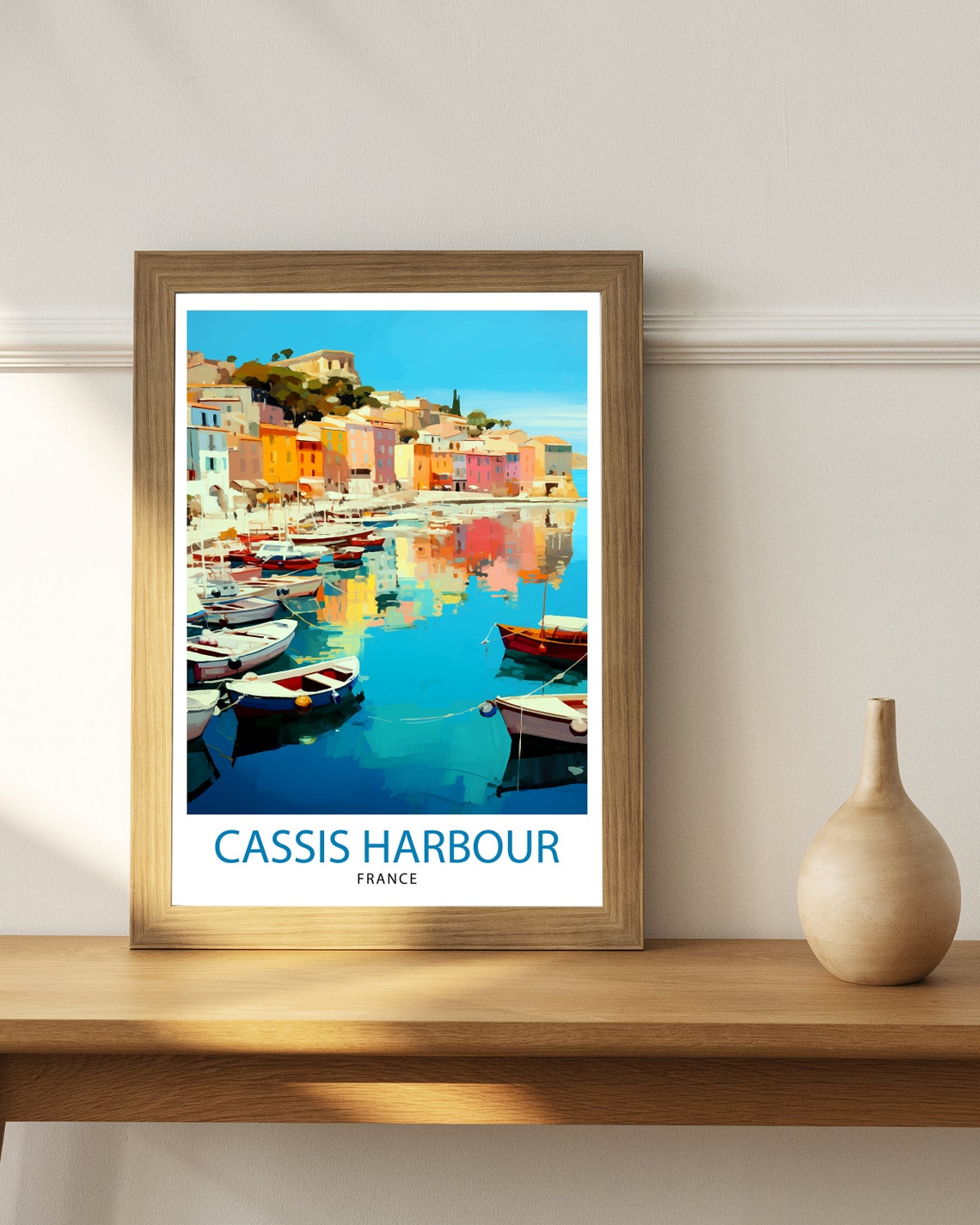 Cassis Harbour France Pastel Quay Sunlit Boats Reflection Poster - Image 2
