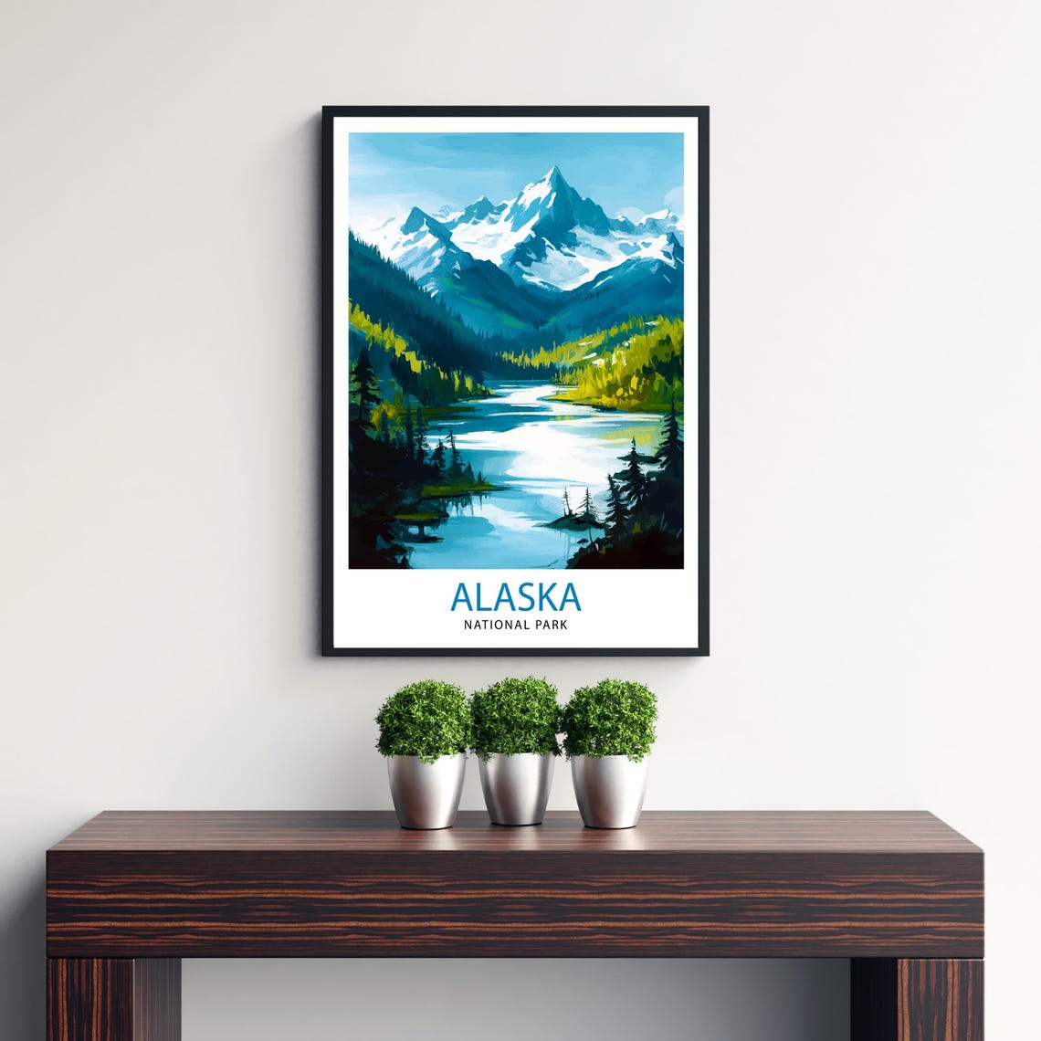 Alaska National Park Snowcapped Mountains Lake Forest Art Poster - Image 3