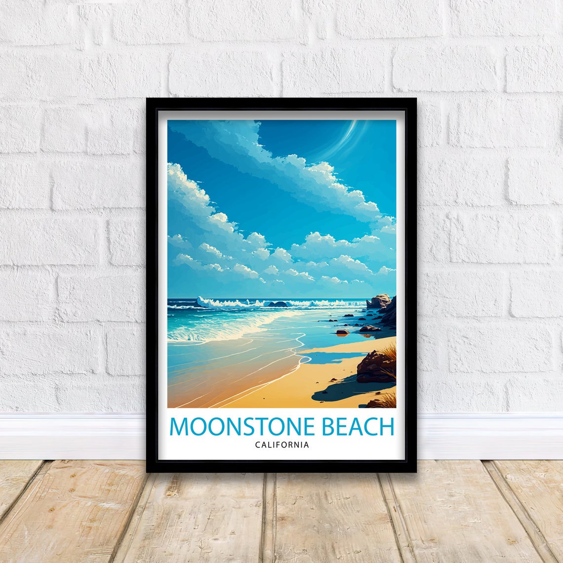 Moonstone Beach California Crescent Shore Vintage Travel Art Poster - Image 2