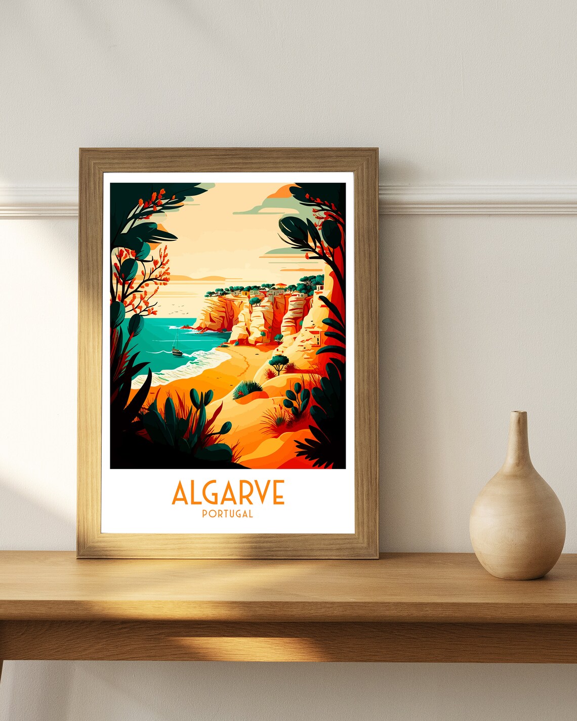Algarve Portugal Golden Cliffs Beach Retro Travel Art Poster - Image 2