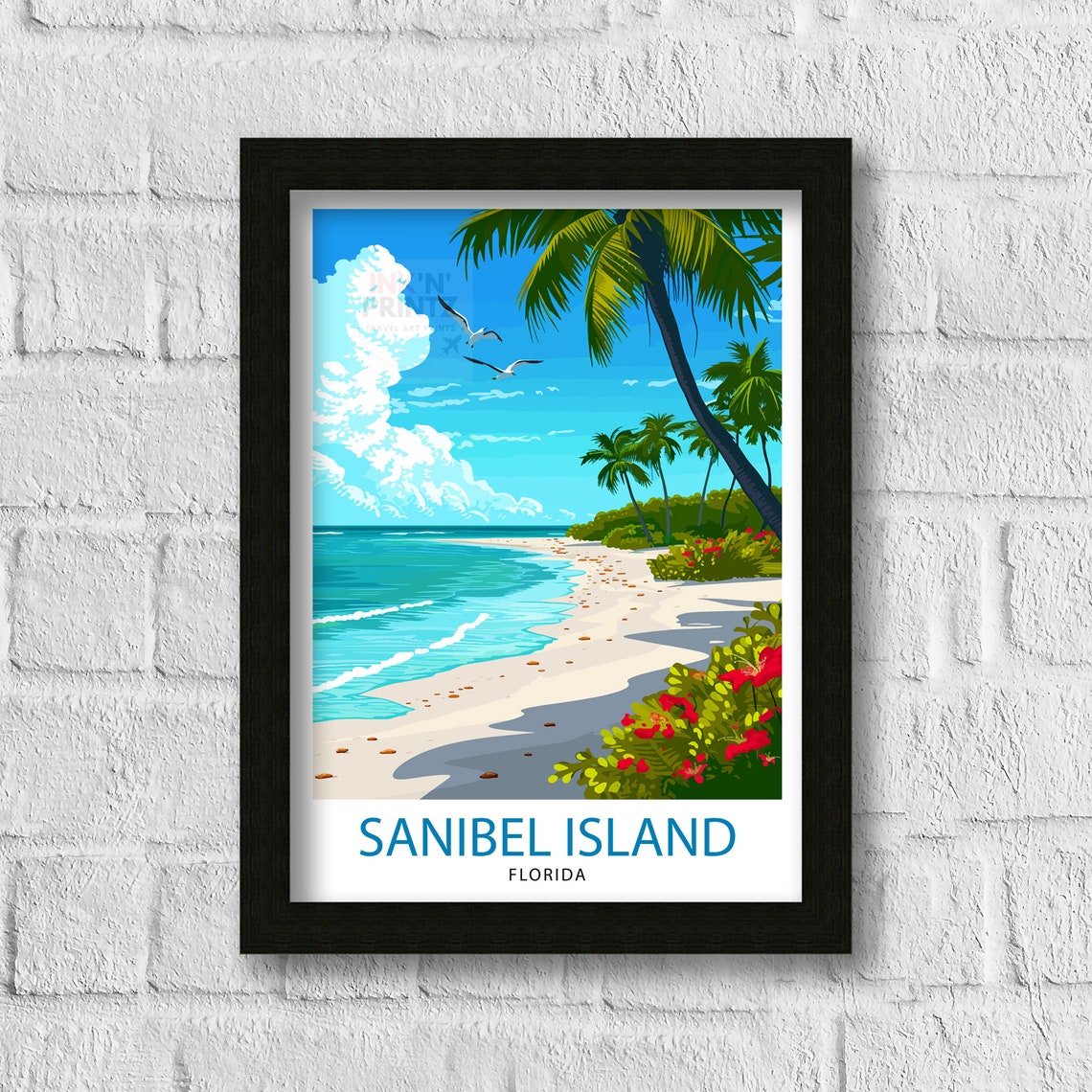 Sanibel Island Florida Palm Beach Shoreline Gulf Coast Travel Poster - Image 3