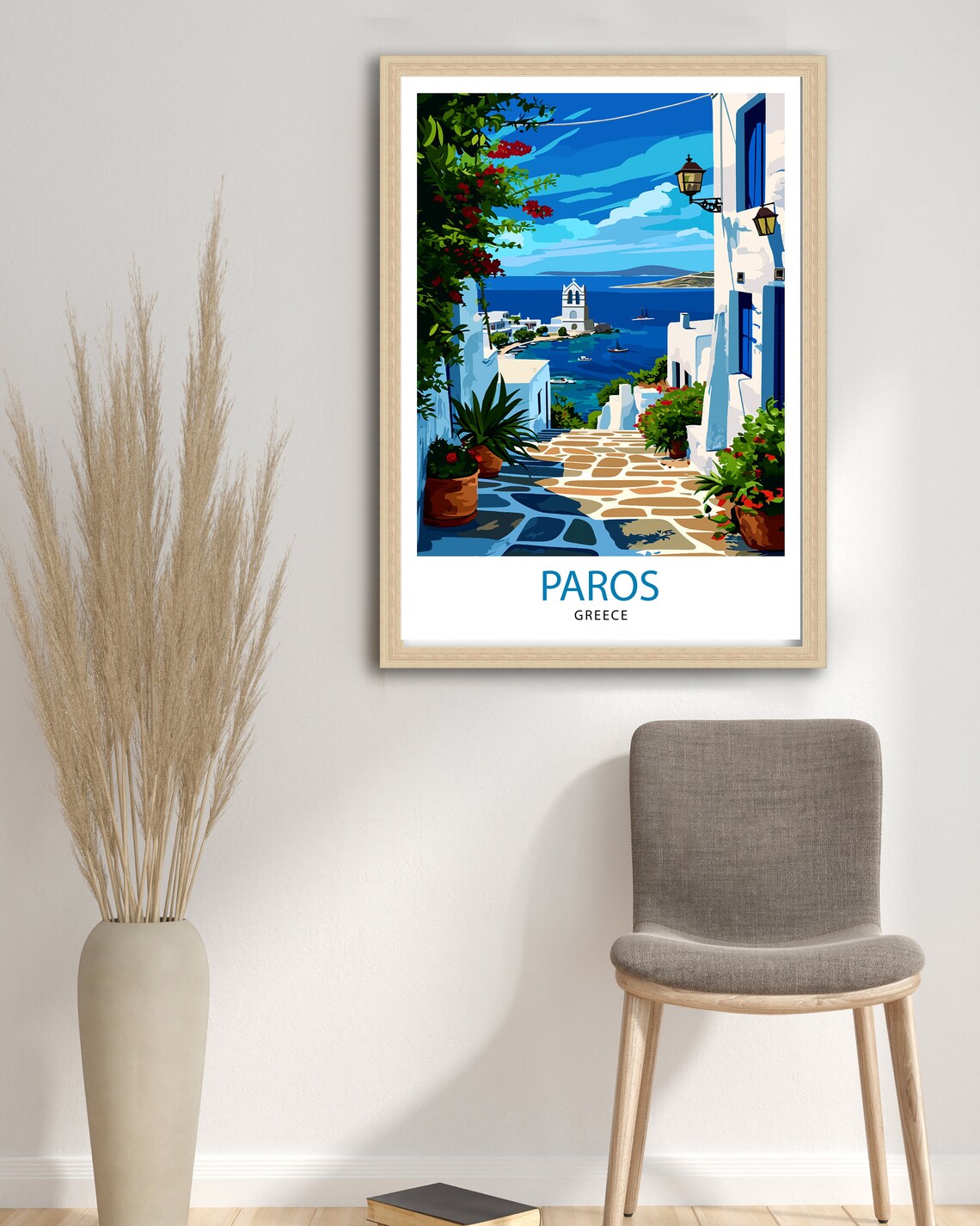 Charming Paros Greece Whitewashed Island Alley Sea View Travel Poster - Image 2