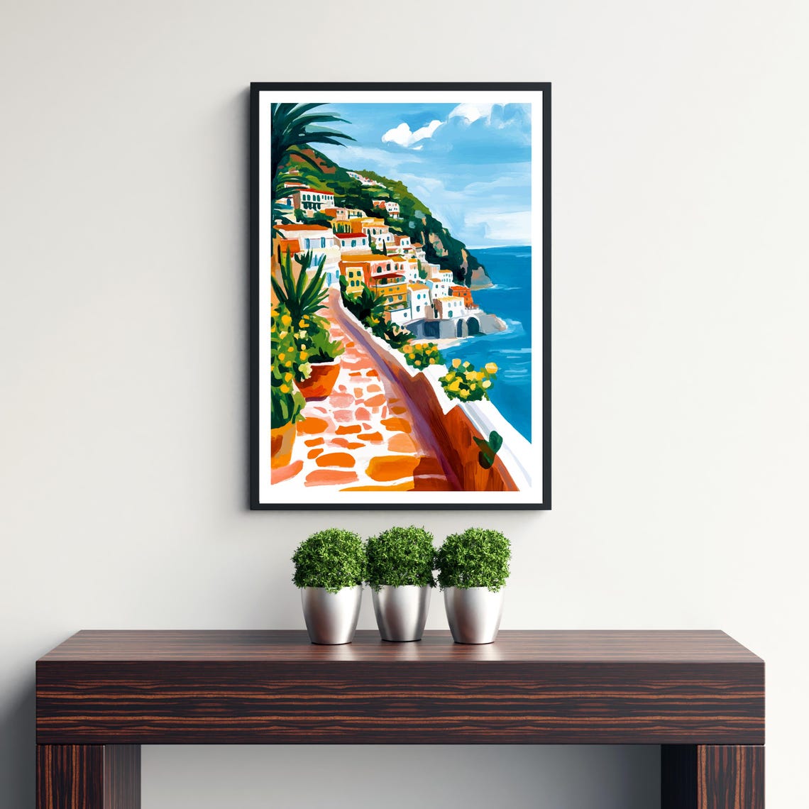 Positano Italy Colorful Cliffside Town Cobbled Street Sea Art Poster - Image 3