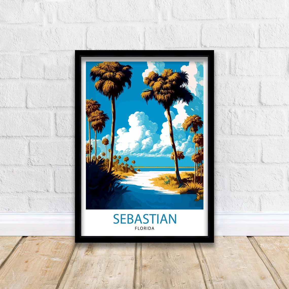 Sebastian Florida Palm Trees Shoreline Blue Sky Coastal Poster - Image 2