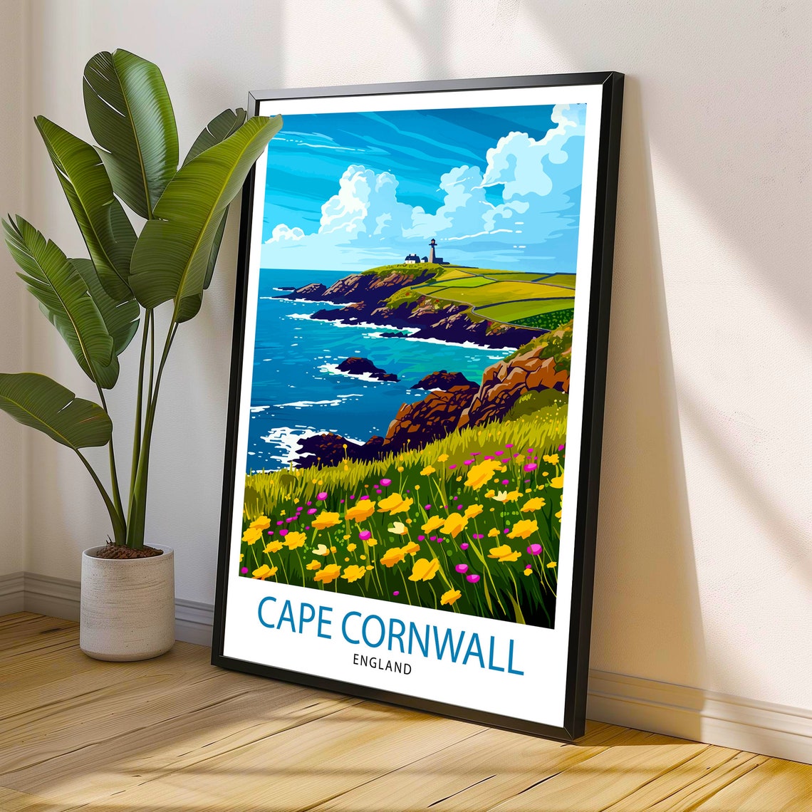 Cape Cornwall England Wildflower Headland Coastal Cliff Art Poster - Image 3