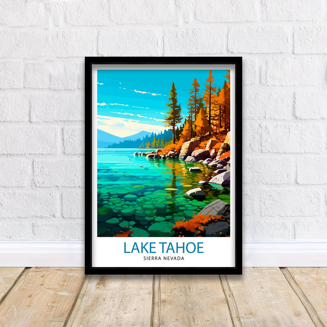 Lake Tahoe Sierra Nevada Rocky Turquoise Shoreline Pines Travel Poster - Image 2