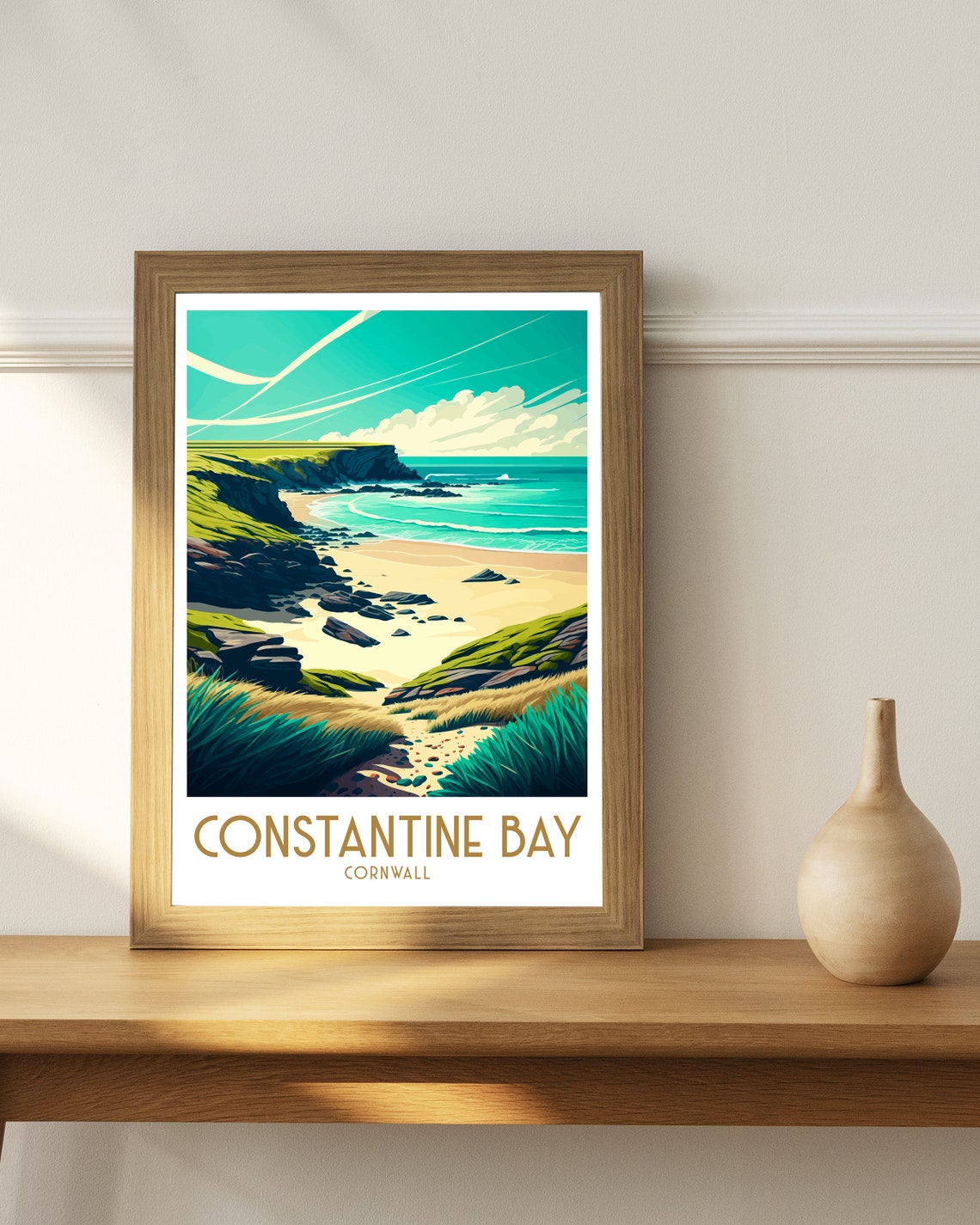Constantine Bay Cornwall Turquoise Cove Beach Retro Travel Poster - Image 2