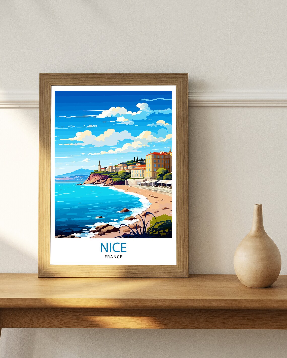 Nice France Riviera Coastline Beach Cliff Hotels View Poster - Image 3