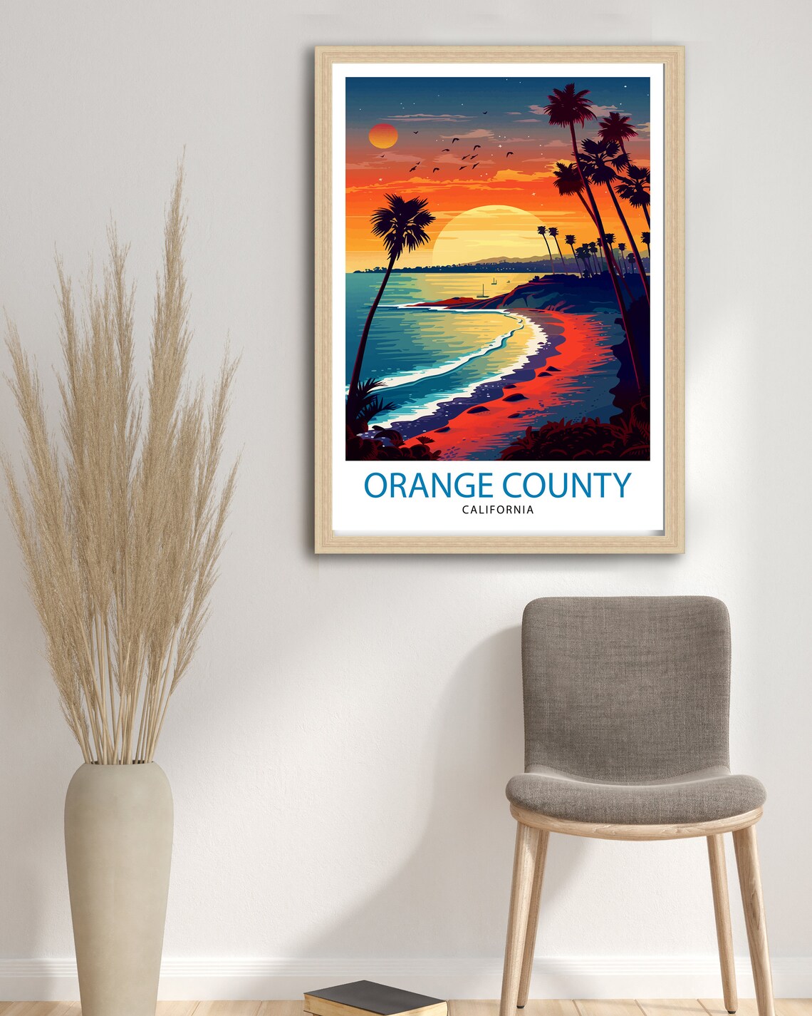 Orange County California Sunset Beach Palm Illustrated Travel Poster - Image 2