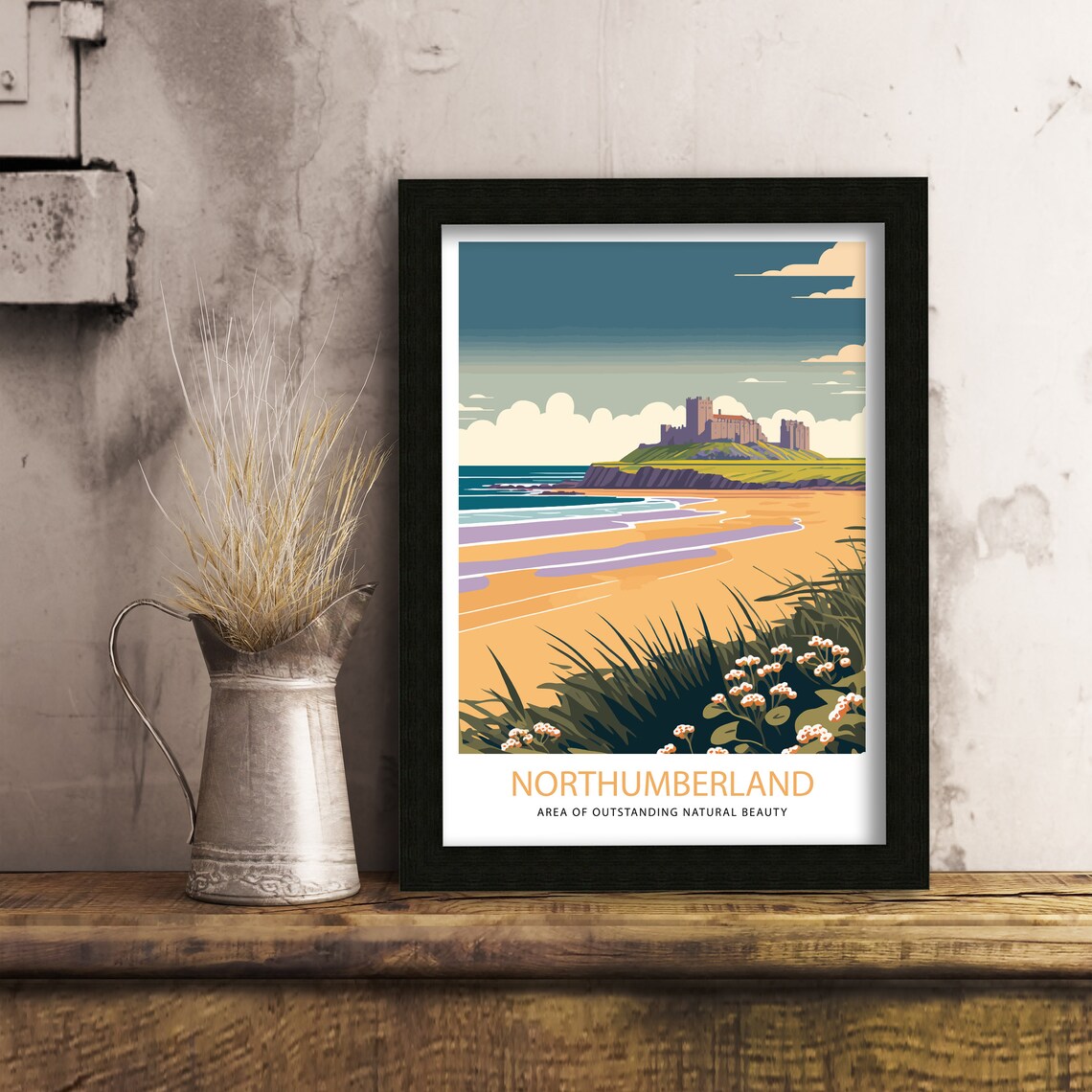 Northumberland Travel Poster, Bamburgh Castle Coast - Image 2