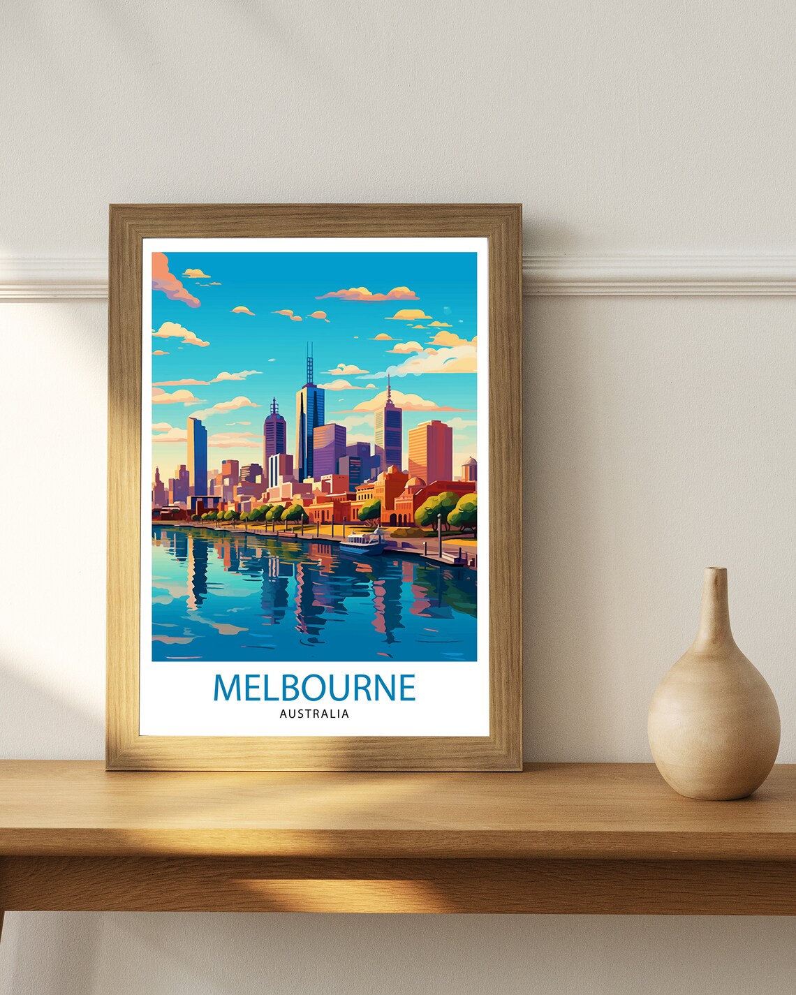 Melbourne Australia Travel Poster Sunset Skyline Yarra River City Art - Image 2