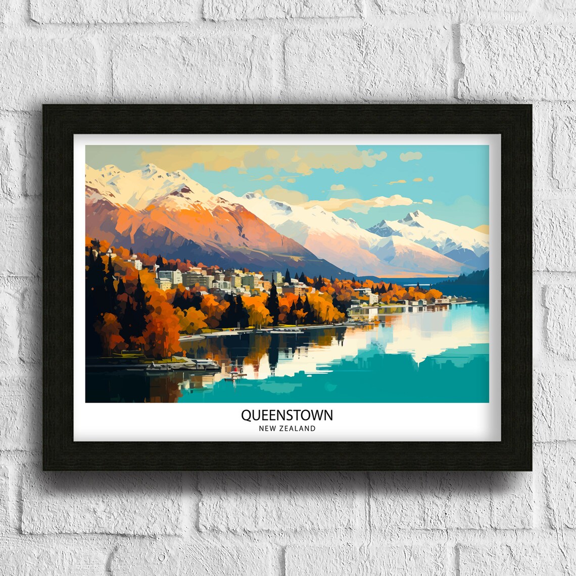 Queenstown New Zealand Travel Poster, Lake Wakatipu - Image 3