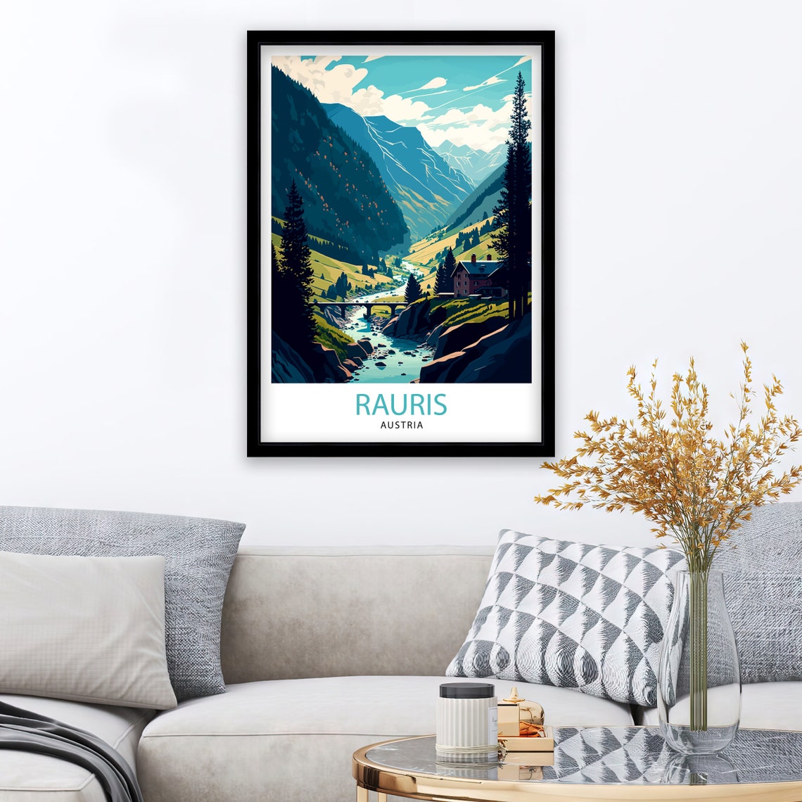 Rauris Austria Alpine Valley River Bridge Vintage Travel Poster - Image 2