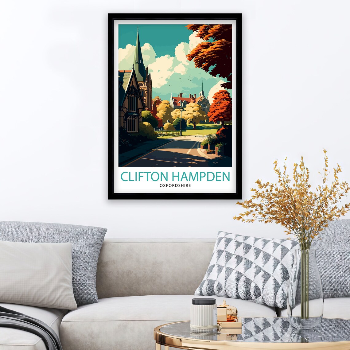 Clifton Hampden Oxfordshire Village Church Spire Autumn Travel Poster - Image 2
