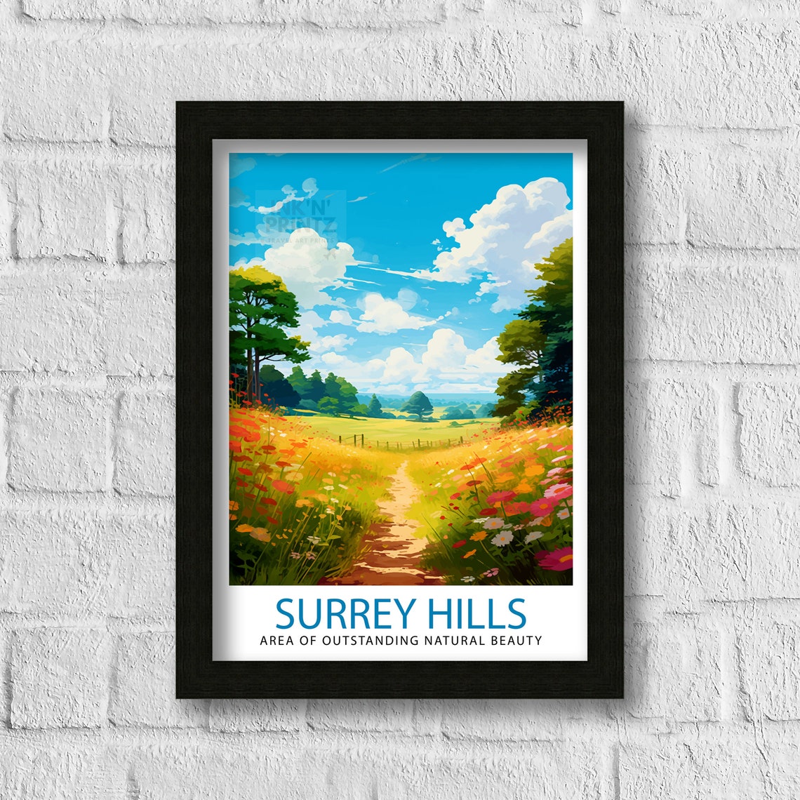 Surrey Hills Wildflower Meadow Path English Countryside Poster - Image 3