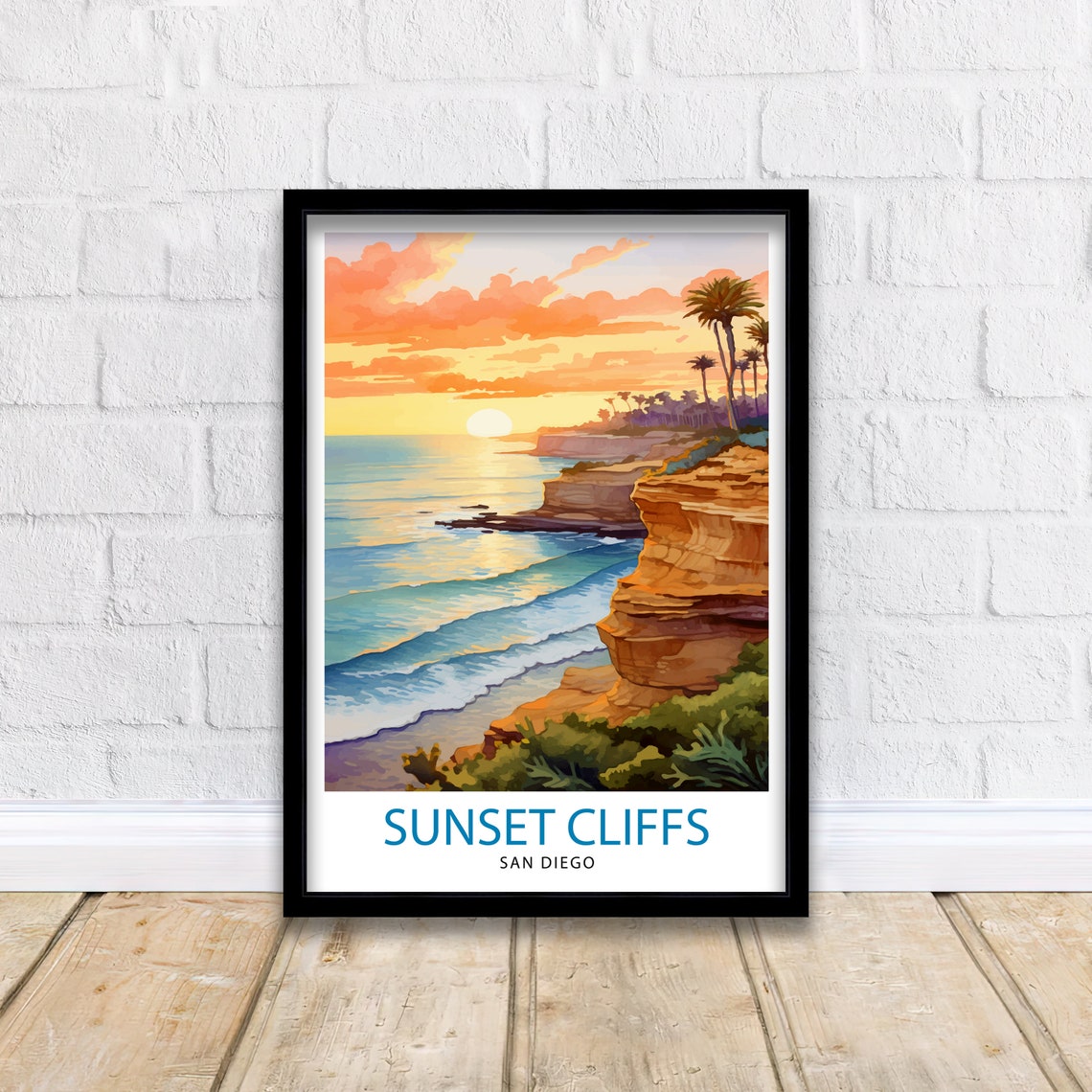 Sunset Cliffs San Diego Ocean Sunset Palm Trees California Art Poster - Image 2