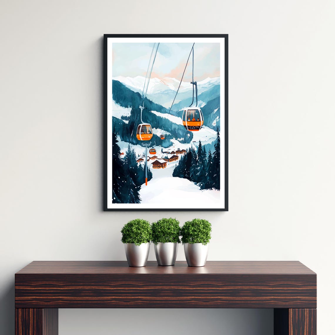 Zell Am See Austria Ski Gondolas Snowy Mountains Village Art Poster - Image 3