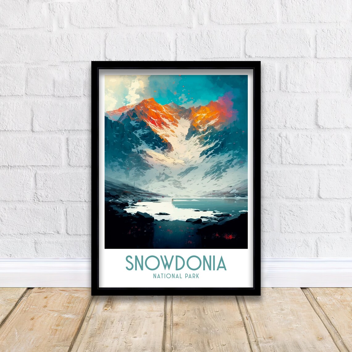 Snowdonia National Park Snowy Peaks Lake Wales Mountain Travel Poster - Image 2