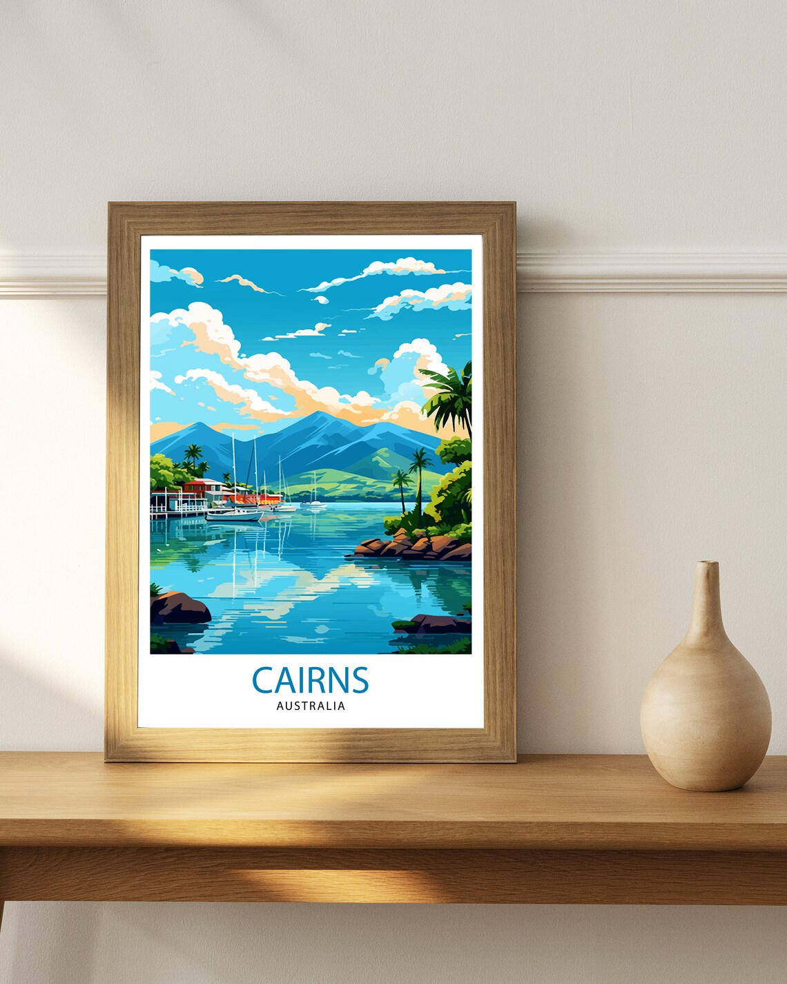 Cairns Australia Tropical Bay Sailboats Palm Trees Travel Poster - Image 2