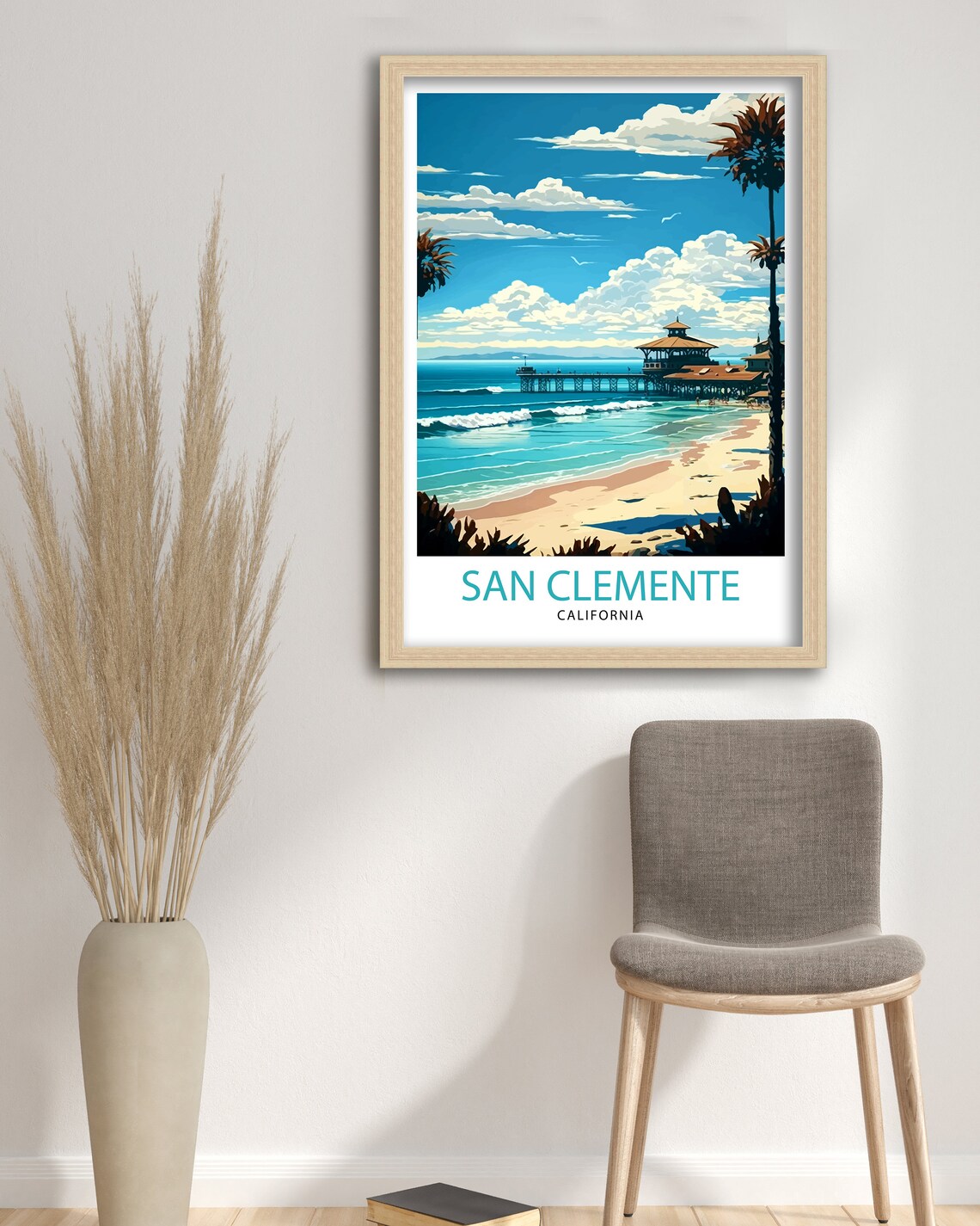 San Clemente California Pier Beach Pavilion Vintage Travel Poster - Image 3