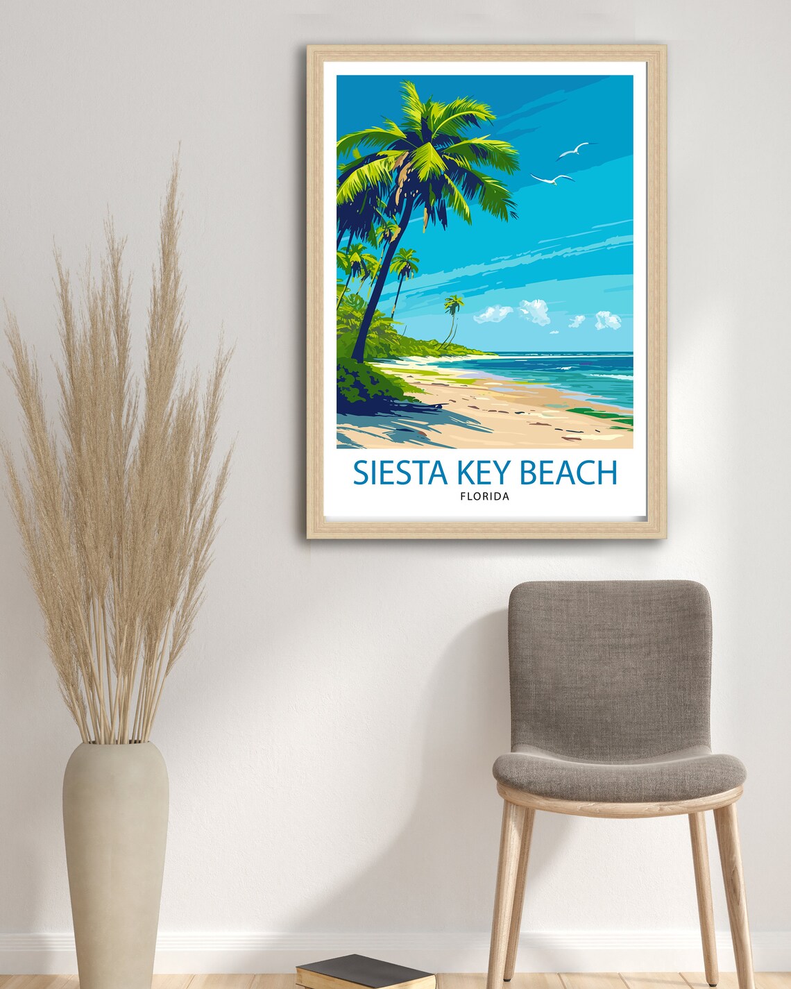 Siesta Key Beach Florida Tropical Palm Tree Shoreline Travel Poster - Image 2
