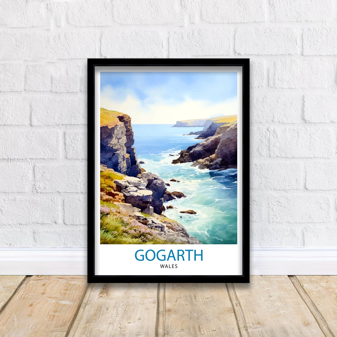 Gogarth Wales Sea Cliffs Turquoise Water Coastal Watercolor Poster - Image 2