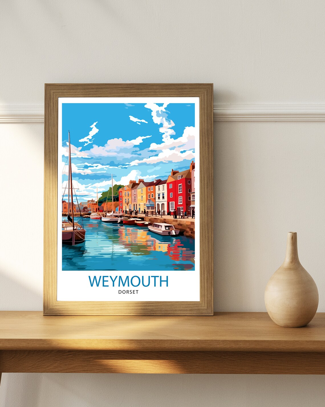 Weymouth Dorset Harbor Colorful Waterfront Houses Sailboat Poster - Image 2