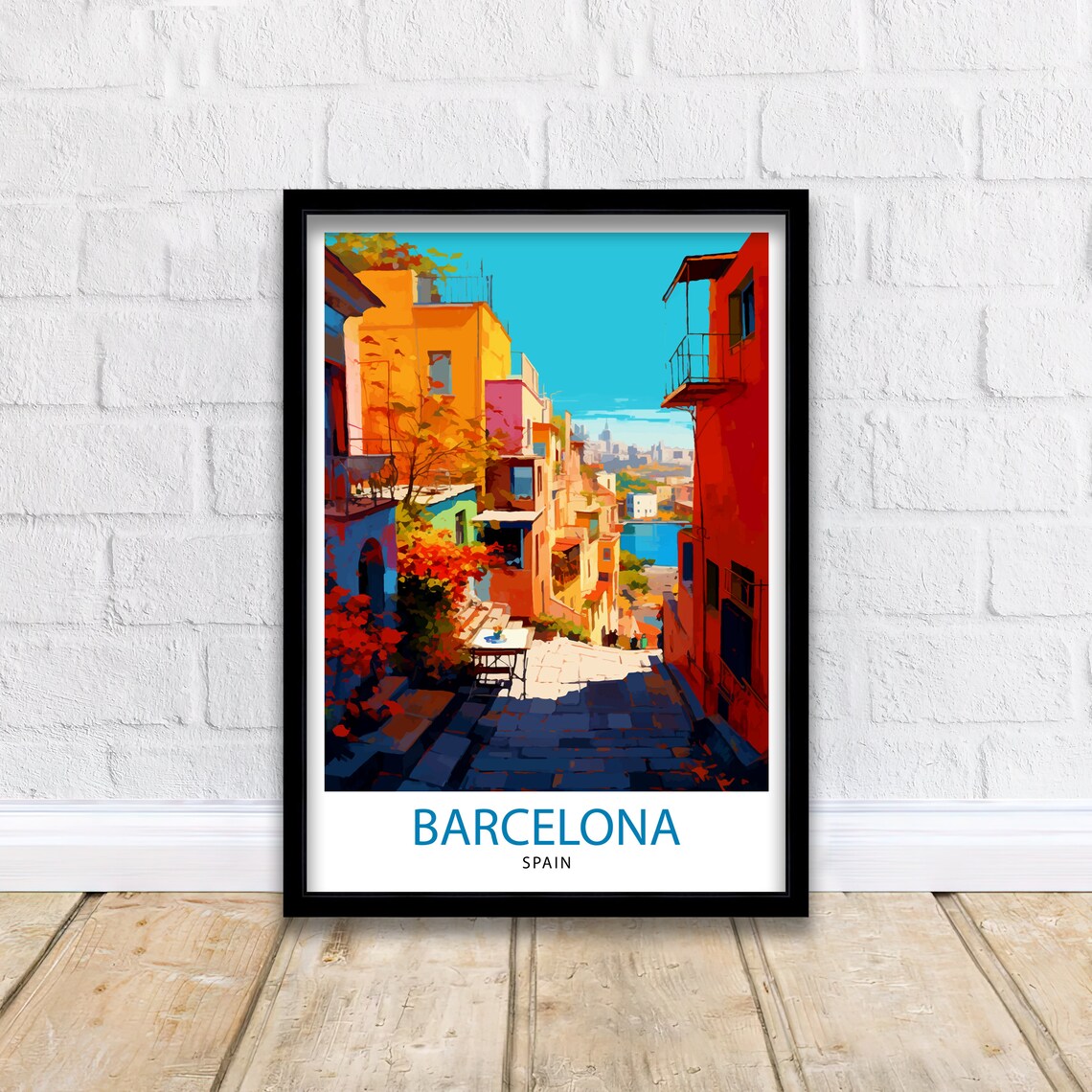 Barcelona Spain Colorful Old Street Mediterranean View Travel Poster - Image 2