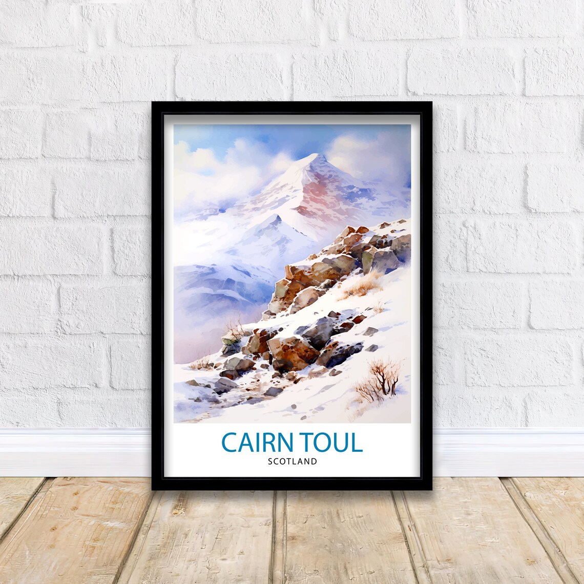 Cairn Toul Scotland Snowy Summit Watercolor Misty Mountain Poster - Image 2
