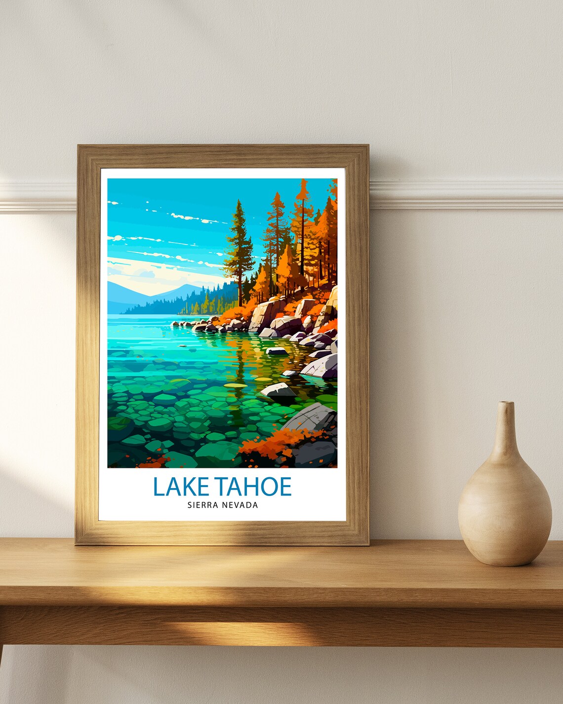 Lake Tahoe Travel Print Wall Art Decor Lake Tahoe Illustration Travel Poster Gift For Lake Tahoe California Home Decor - Image 3