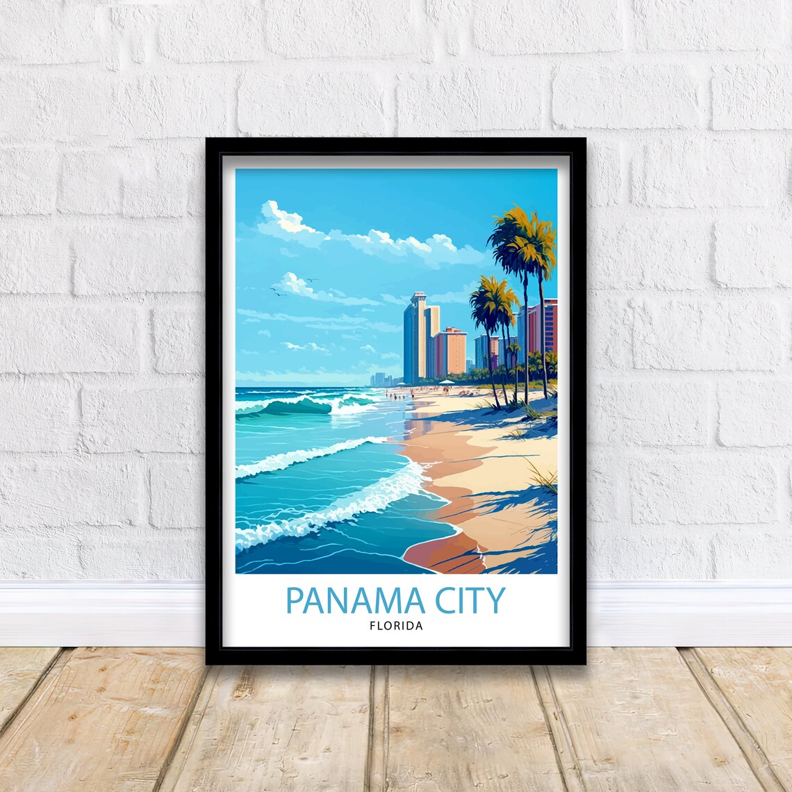 Panama City Florida Beach Skyline and Palms Vintage Travel Poster - Image 2