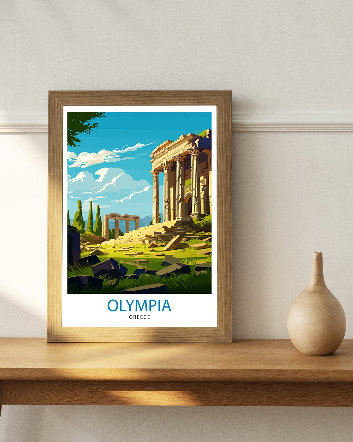 Olympia Greece Ancient Ruins Temple Sunlit Columns Travel Poster - Image 2