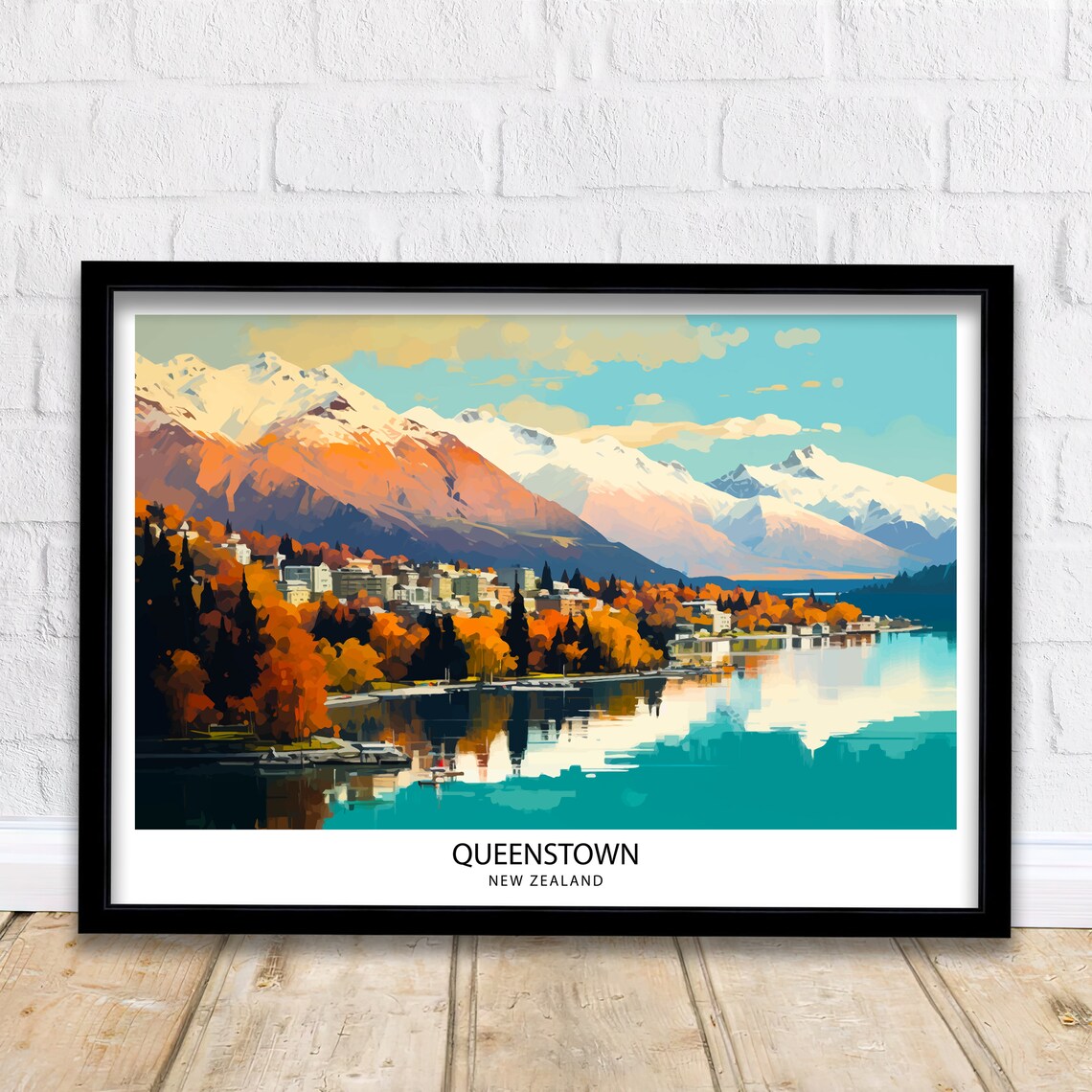 Queenstown New Zealand Travel Poster, Lake Wakatipu