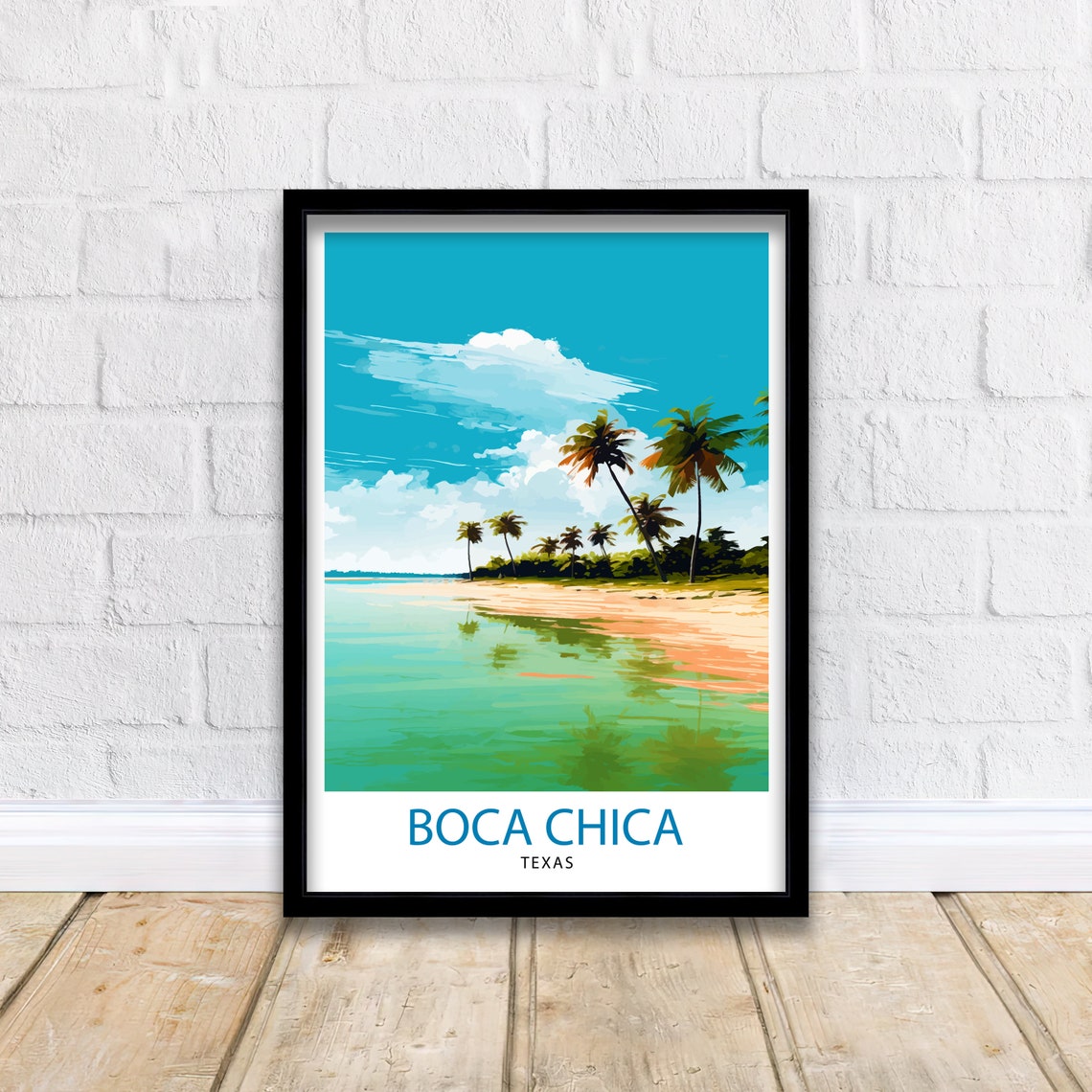 Boca Chica Texas Turquoise Lagoon Shore and Palm Grove Poster - Image 2