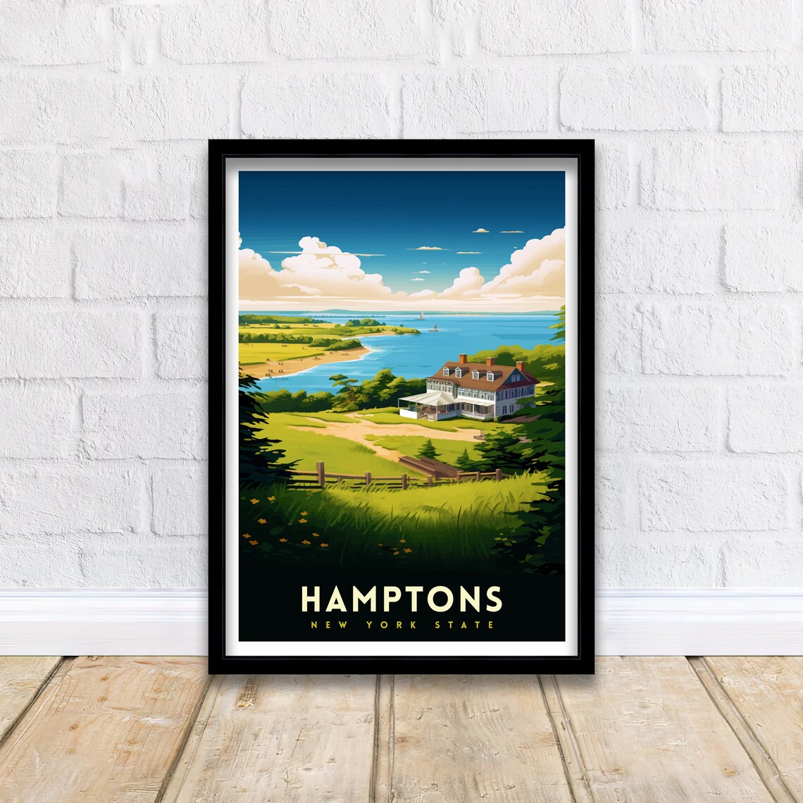 Hamptons New York State Grand Manor House and Bay Vista Poster - Image 2