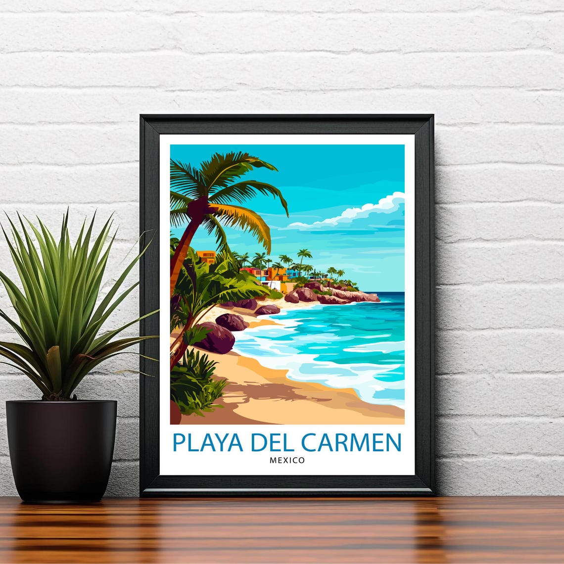 Playa Del Carmen Mexico Beach Palm Vintage Travel Style Poster - Image 2