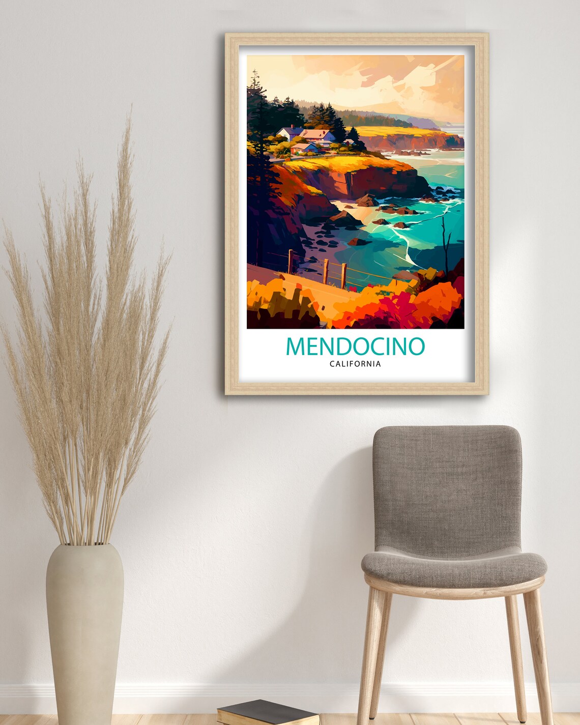 Mendocino California Travel Print Wall Decor Home Living Decor California Illustration Travel Poster Gift For Mendocino California Home - Image 3