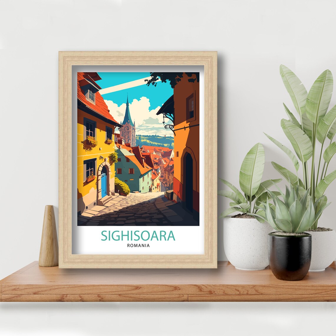Sighisoara Romania Medieval Old Town Travel Poster Cobblestone Art - Image 2