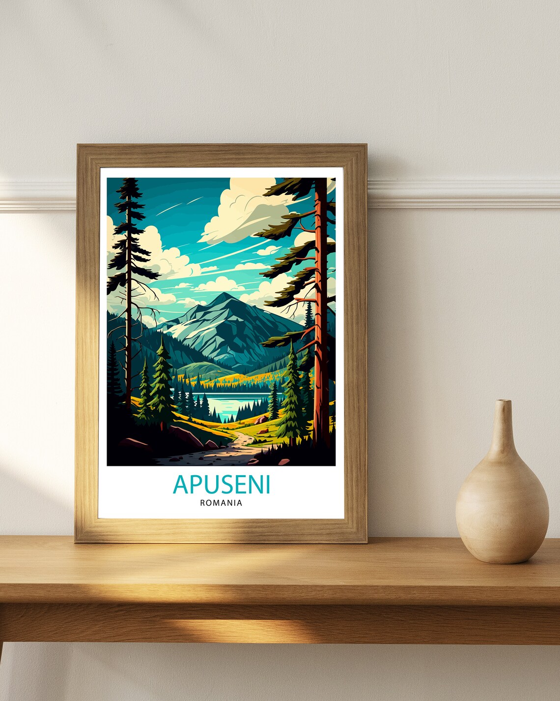 Apuseni Romania Mountain Travel Poster Forest Lake Landscape Art - Image 2