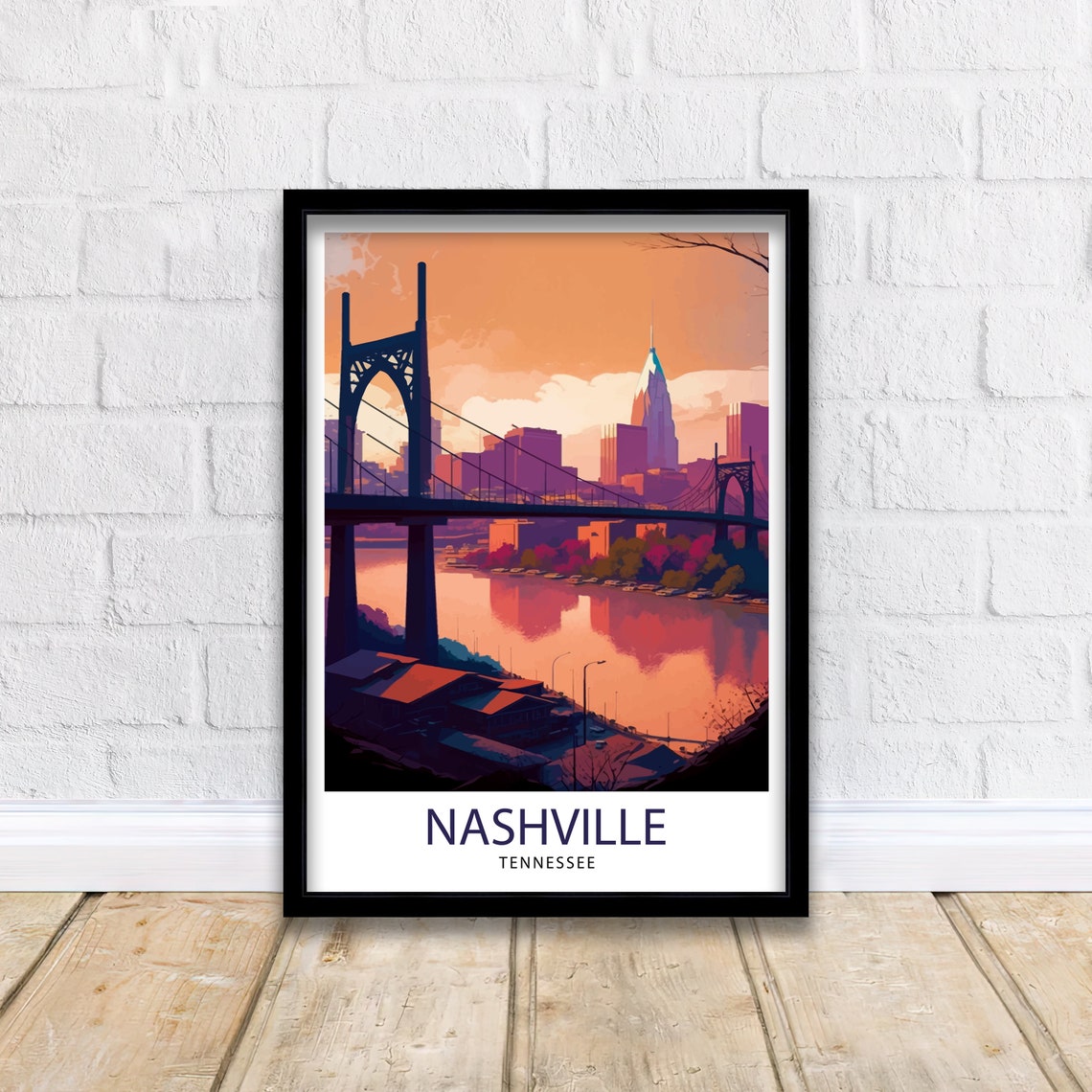 Nashville Travel Print Nashville Wall Art Nashville Poster Music City Decor Tennessee Print Nashville Illustration Travel Poster Nashville - Image 2