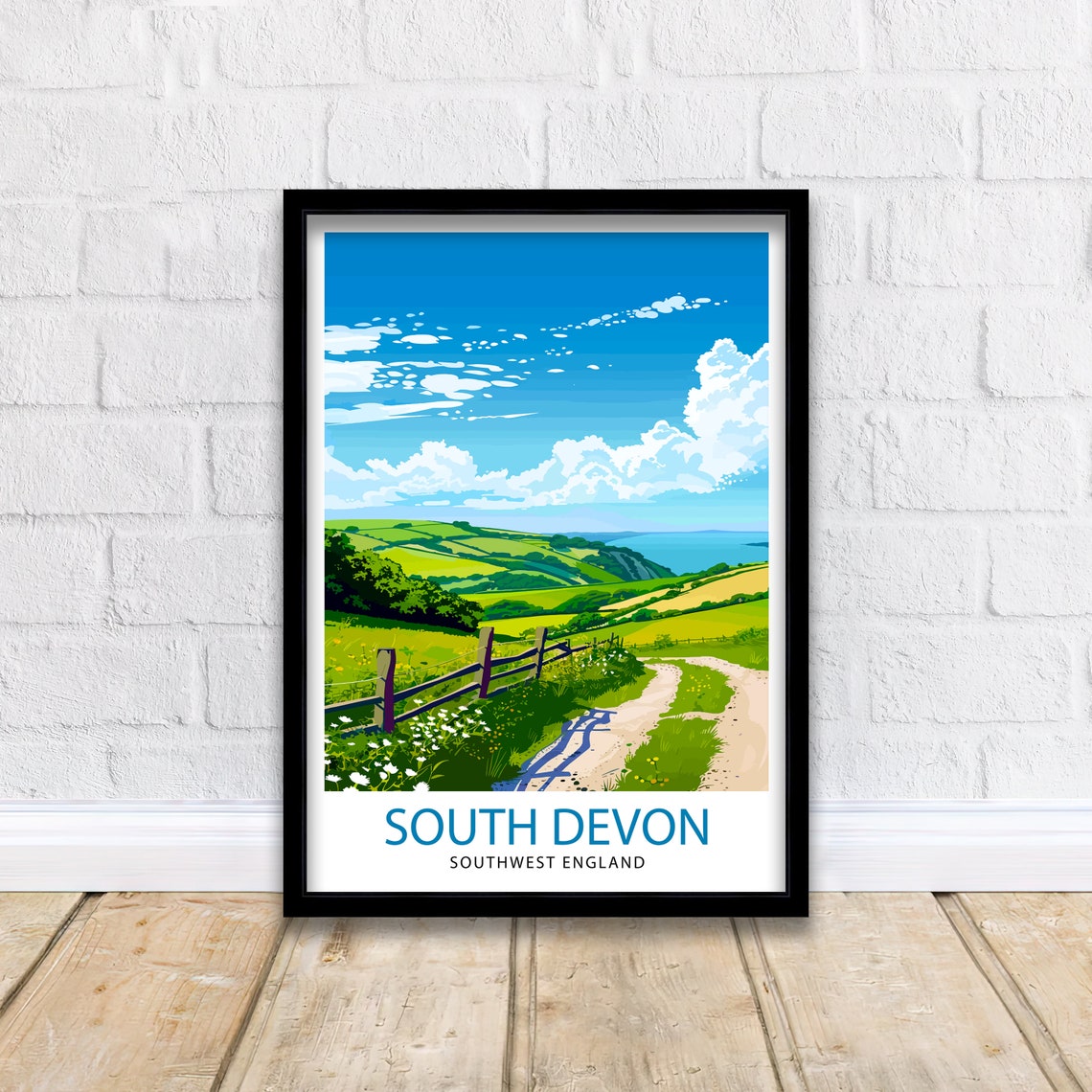 South Devon Southwest England Coast Path Rolling Hills Travel Poster