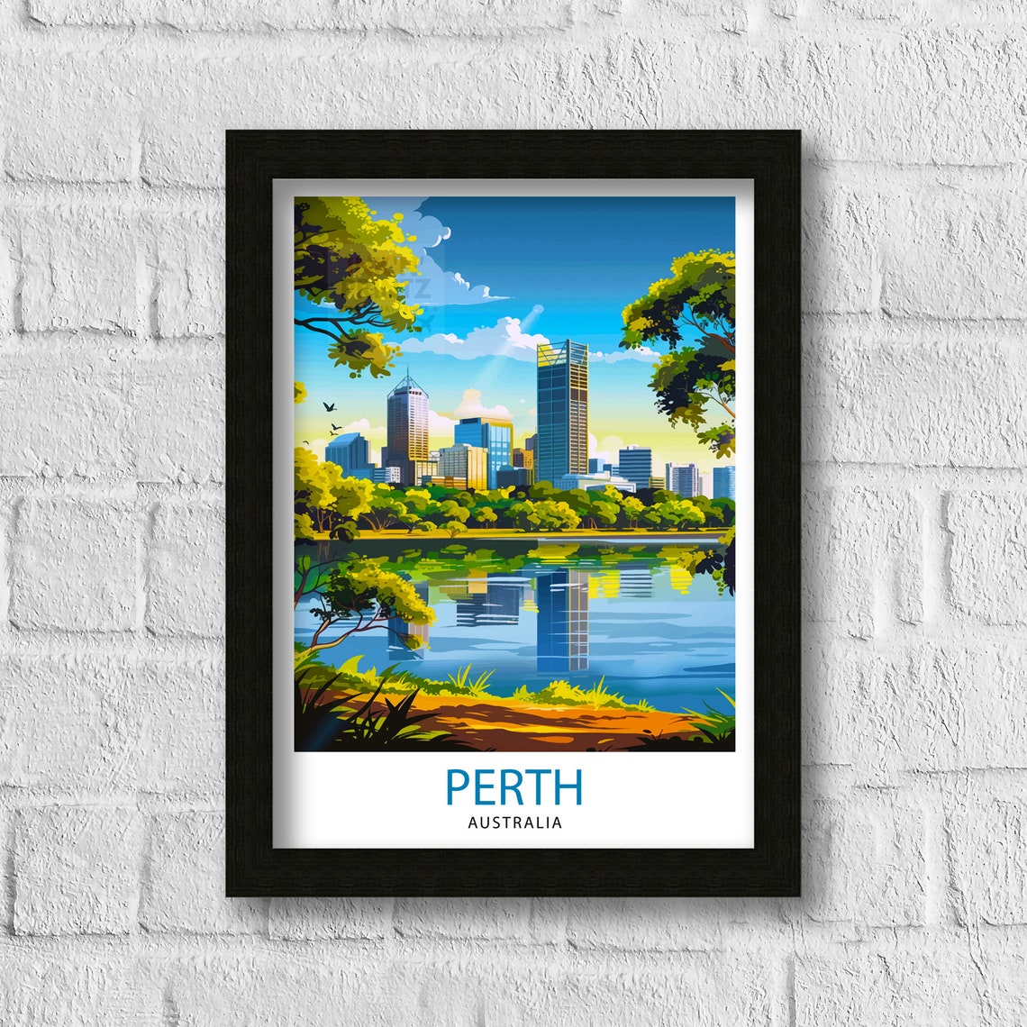 Perth Australia City Skyline Swan River Sunset Travel Poster - Image 3
