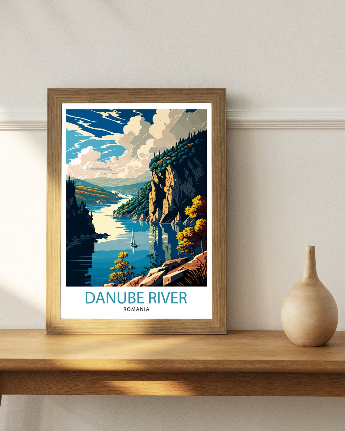 Danube River Romania Dramatic Gorge Cliffs Sailing Travel Poster - Image 2