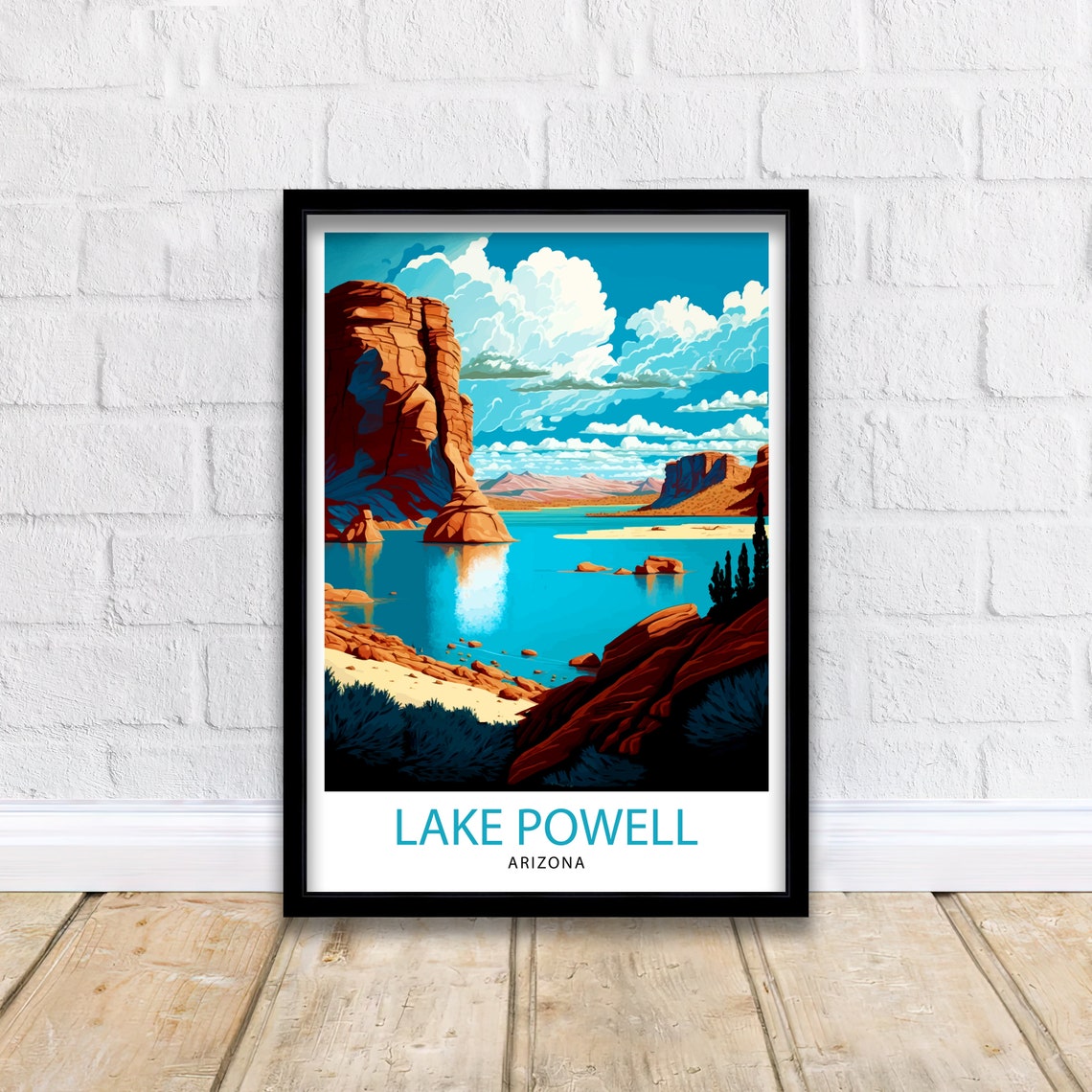 Lake Powell Arizona Turquoise Lake Red Cliffs Vintage Travel Poster - Image 2