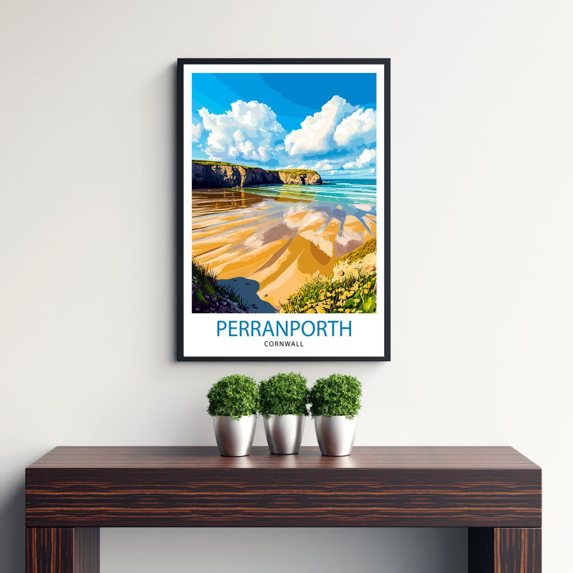 Perranporth Cornwall Sandy Beach Cliffs Surf Waves Travel Poster - Image 3