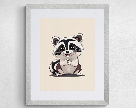 Cute Smiling Raccoon Nursery Art Poster Baby Animal Kids Room Decor