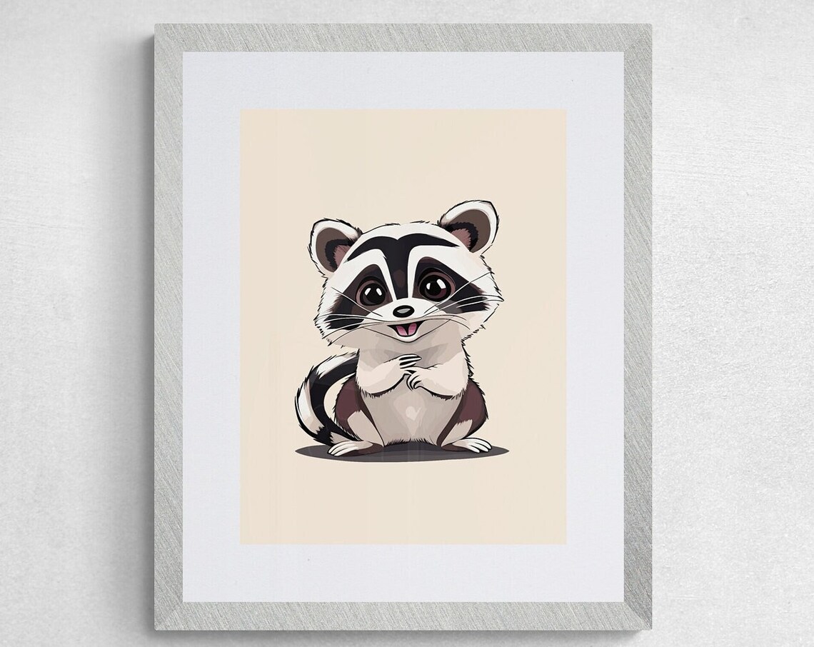 Cute Smiling Raccoon Nursery Art Poster Baby Animal Kids Room Decor