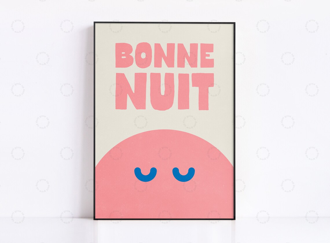 Bonne Nuit Goodnight Typography Nursery Art Print