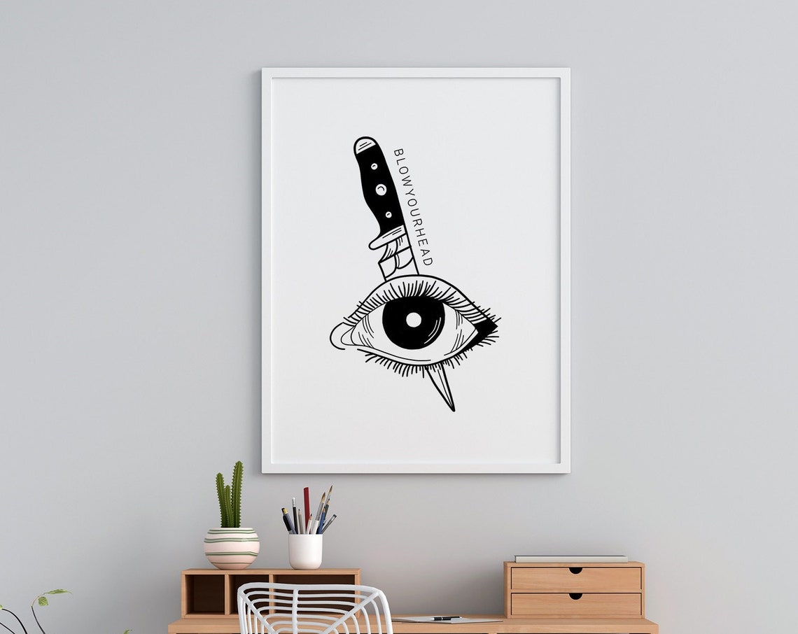Killed Eye Knife Stabbed Dark Surreal Tattoo Style Art Poster
